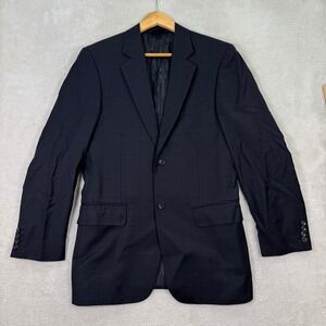 Baroni Super 150s Wool Mens 38R Navy Windowpane Blazer Sport Coat Suit Jacket